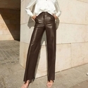Women's Faux Leather High-Waist Straight-Leg Pants