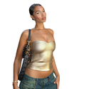 Gold Solid Color Sleeveless Crop Tube Top With Gold Stamping