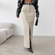 High Waist Leather Slit Midi Skirt