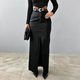 High Waist Leather Slit Midi Skirt