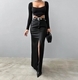High Waist Leather Slit Midi Skirt