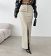 High Waist Leather Slit Midi Skirt