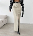 High Waist Leather Slit Midi Skirt