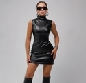 Women's Slim-Fit PU Leather Mini Skirt Solid Color