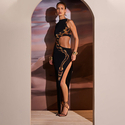 Ärmelloses Slim Fit Schlitz Langkleid