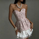 Women's Jacquard Tube Top With Sweetheart Neck And Ruffle Hem