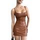 PU Leather Spaghetti Strap Bodycon Mini Dress