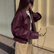 Women's Faux Leather Biker Jacket Loose Fit Zip Outerwear
