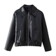 Women's Faux Leather Biker Jacket Loose Fit Zip Outerwear