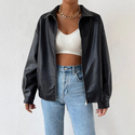 Schwarze Retro-Moto-Lederjacke für Damen