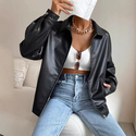 Schwarze Retro-Moto-Lederjacke für Damen