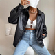 Black Retro Moto Leather Jacket For Women