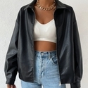 Schwarze Retro-Moto-Lederjacke für Damen