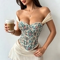 Vintage Print Open Back Corset Cami Top
