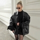 Vintage Brown Leather Jacket Women's Loose Suit Collar Mid-Length Outerwear