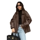 Vintage Brown Leather Jacket Women's Loose Suit Collar Mid-Length Outerwear