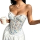 Elegant Lace Floral Corset Crop Top With Button-Up Front