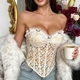 Elegant Lace Floral Corset Crop Top With Button-Up Front