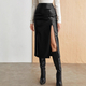 High-Waist-Bodycon-Leder-Midirock mit Schlitz