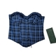 Blau karierter Print, Schnür-Fischbein-Corset-Tube-Top, Weste