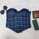 Blau karierter Print, Schnür-Fischbein-Corset-Tube-Top, Weste
