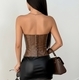 Dark brown Low-Cut Off-Shoulder Leather-Look Backless Tube Top
