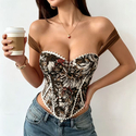Brown Retro French Jacquard Corset Tube Top Vest
