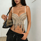 Irregular Fringe Pearl Rhinestone Cami Corset Top