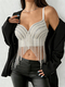 Irregular Fringe Pearl Rhinestone Cami Corset Top