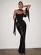 Textured Heavy Satin Skirt And Tube Top Two-Piece Set