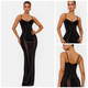 Schwarzes Damen-Abendkleid mit eingesetztem transparentem Mesh-Cami-Bodycon
