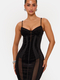 Schwarzes Damen-Abendkleid mit eingesetztem transparentem Mesh-Cami-Bodycon