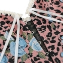 Rosa geblümt, Leopardendruck, Jacquard-Fischbein-Corset, Off-Shoulder-Puffärmel