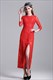 3/4-Ärmel knöchellanges Spitzenkleid mit Seitenschlitz