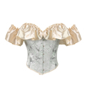Green French Vintage Monet Oil Painting Jacquard Corset Top