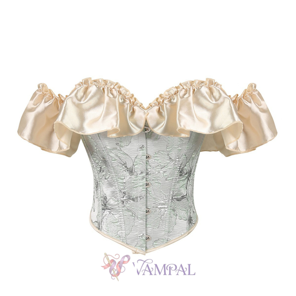 Green French Vintage Monet Oil Painting Jacquard Corset Top