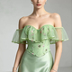 Light green Mint Green Mesh Embroidered Corset With Fly Sleeves