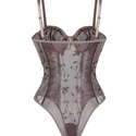 Hellbraune französische Mesh-bestickte Bügel-Push-Up-Bodysuit-Dessous
