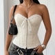 Weißes Jacquard-Formwäsche-Corset-Top mit Spitzenbesatz für Damen