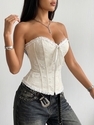 Weißes Jacquard-Formwäsche-Corset-Top mit Spitzenbesatz für Damen
