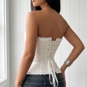 Weißes Jacquard-Formwäsche-Corset-Top mit Spitzenbesatz für Damen