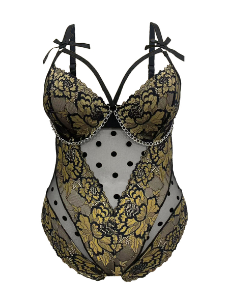Black Mesh See-Through Lingerie Bodysuit