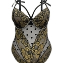 Schwarzer Mesh-transparenter Dessous-Bodysuit