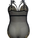 Schwarzer Mesh-transparenter Dessous-Bodysuit