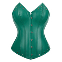 PU Leather Button-Up Corset Top With Tummy Control