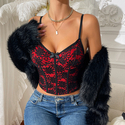 Schwarz-rot [mit Bügel, ohne Polsterung] Spitzen-Camisole-Corset, schlanke Passform, schwarz-rot
