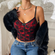 Schwarz-rot [mit Bügel, ohne Polsterung] Spitzen-Camisole-Corset, schlanke Passform, schwarz-rot