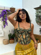 Green Vintage Embroidered Tube Top Women's Slim Fit Camisole