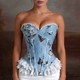 Women's Yarn-Dyed Lace Corset Tube Top Waist Cincher