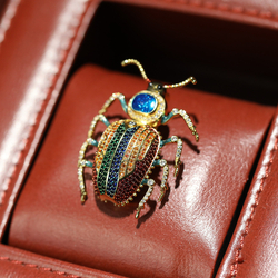YC019-Colorful Beetle Brooch+Red Brushed Box